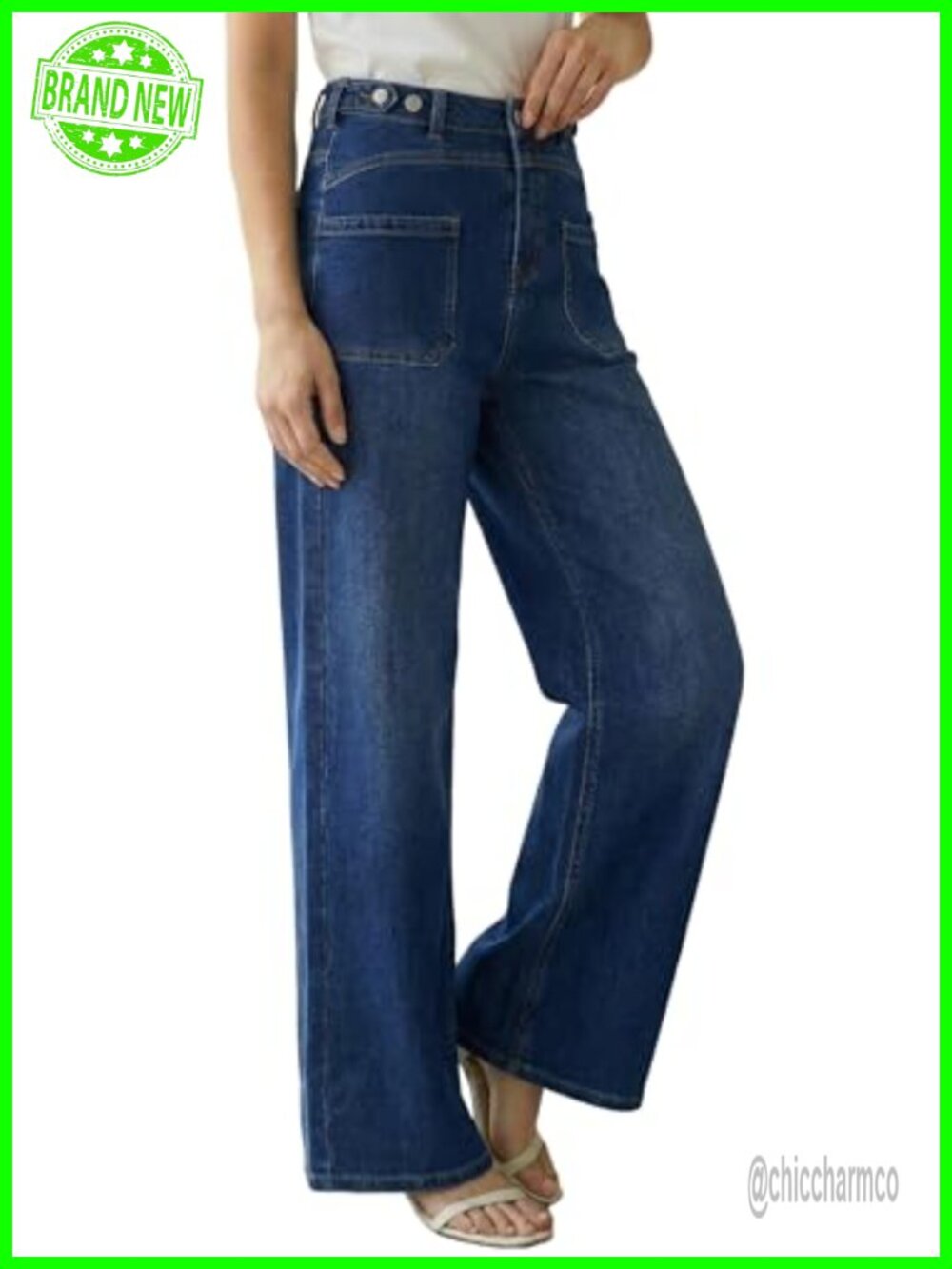 Lyocell Blend Wide Leg Jeans Adjustable Waist High Rise Petite
